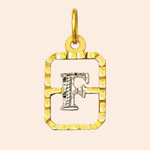 Pingente de Letra F Vazado Ouro Amarelo e Branco 18K