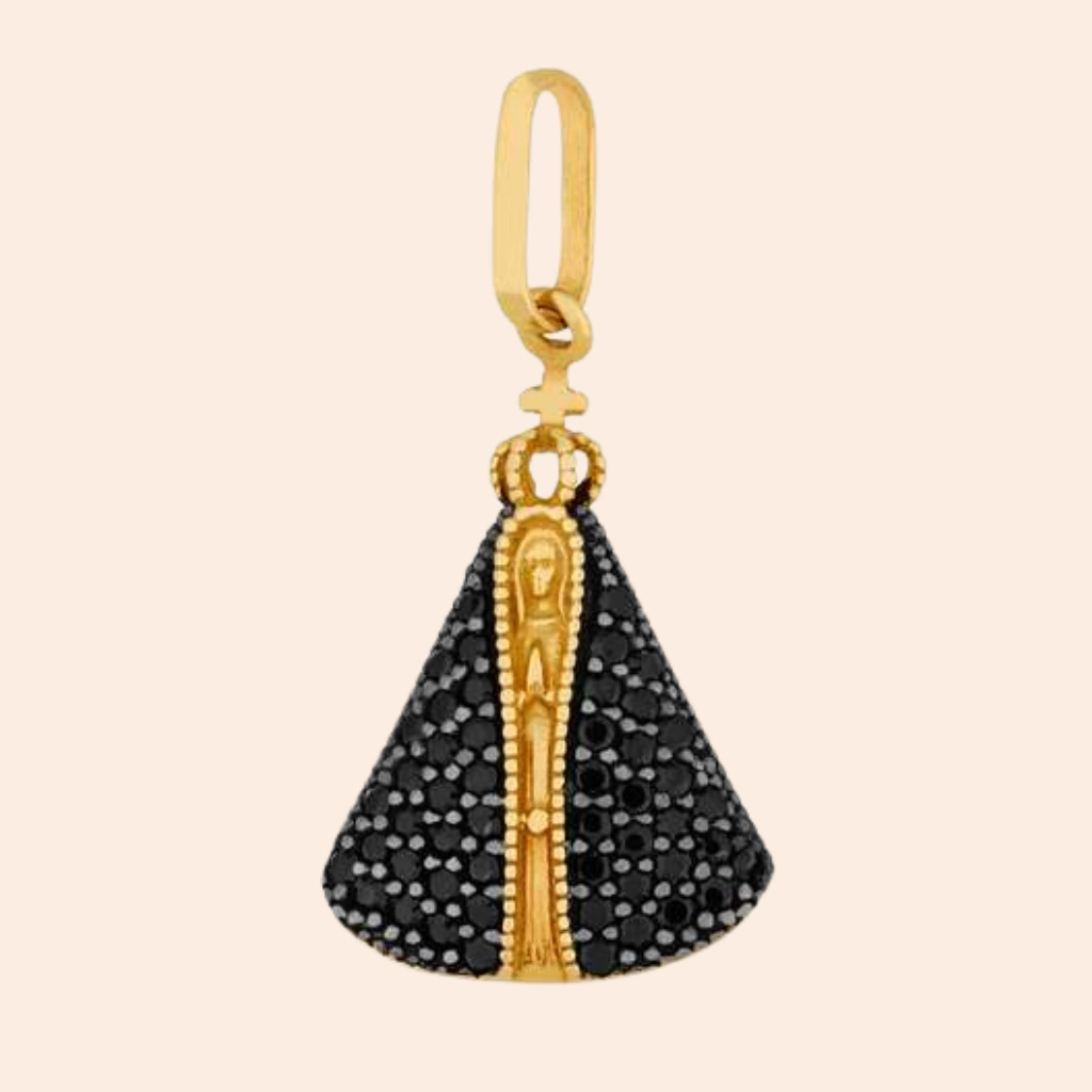 Pingente Nossa Senhora Aparecida com Manto Azul de Zircônia Ouro 18K
