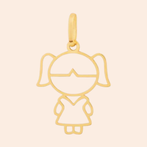 Pingente de Menina Vazado Ouro Amarelo 18K