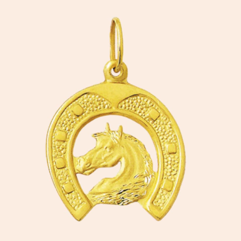 Pingente Ferradura com Cavalo Ouro 18K