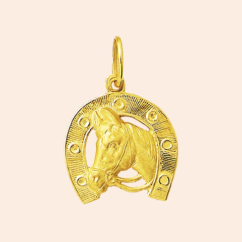 Pingente de Ferradura com Cavalo Ouro 18K