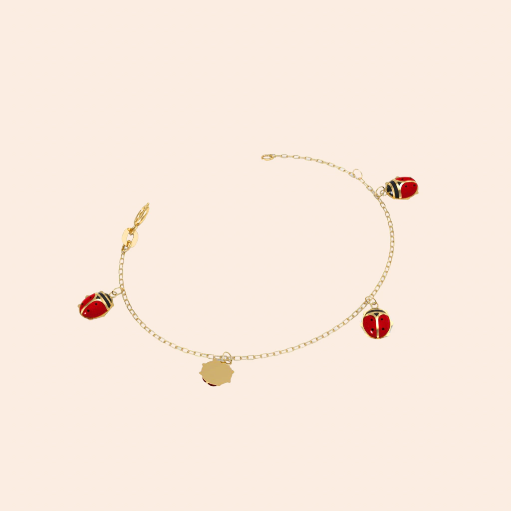 Pulseira Infantil com Joaninha Forrada Ouro 18K