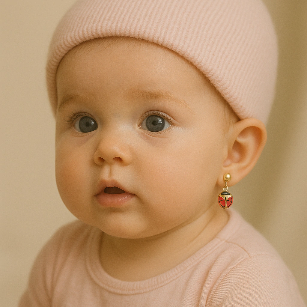 Brinco Baby Joaninha Forrada Pendurada