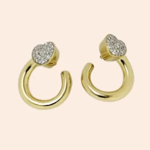 Brincos com Detalhe de Coração e Brilhantes Ouro Amarelo 18K
