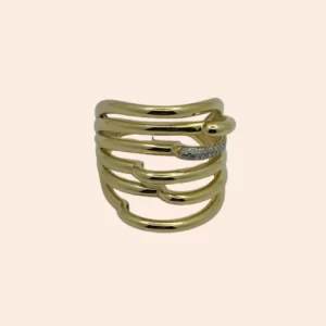 Anel Fios de Corações com Brilhante Ouro Amarelo 18K