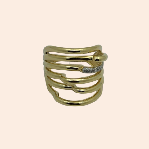 Anel Fios de Corações com Brilhante Ouro Amarelo 18K