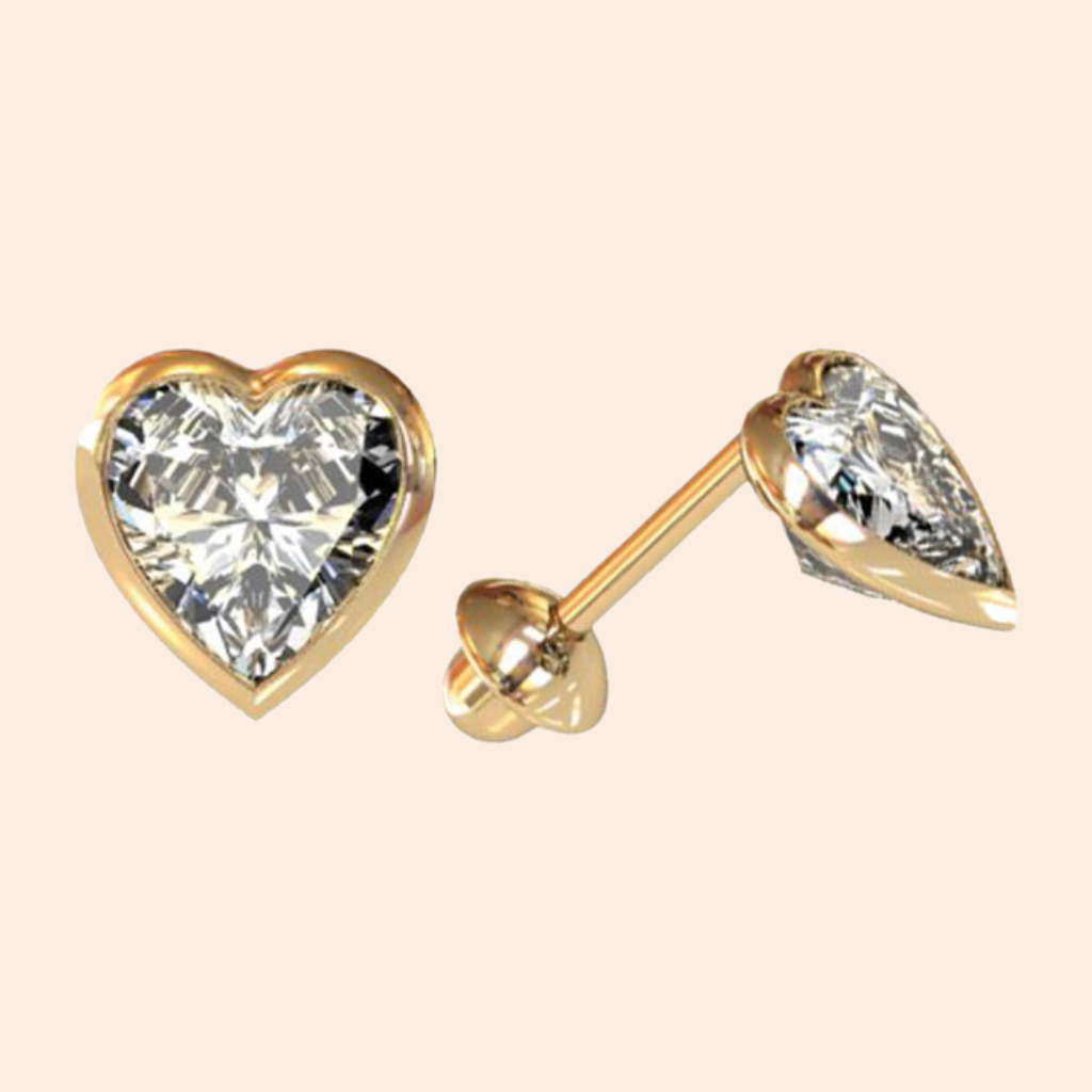 Brinco Baby Coração com Zircônia Ouro Amarelo 18K