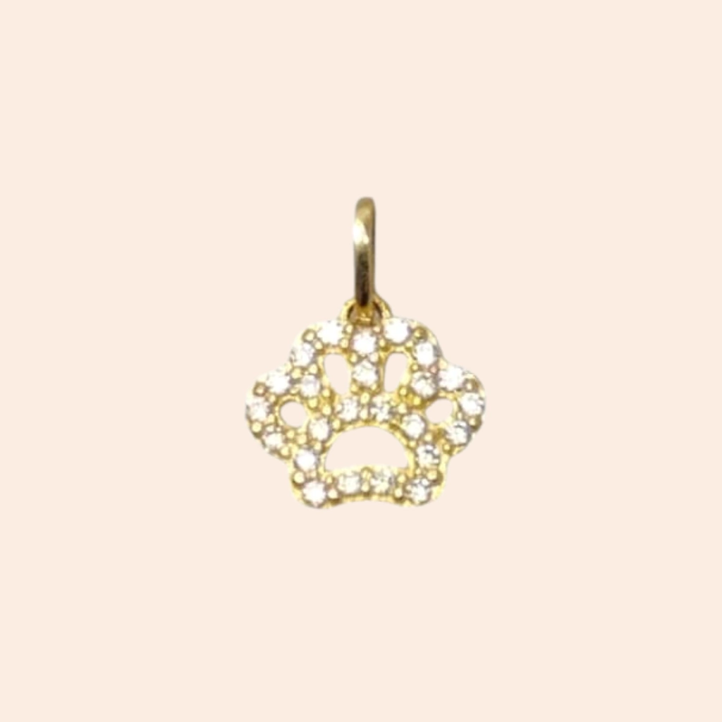 Pingente Patinha de Cachorro Zircônia Ouro Amarelo 18K