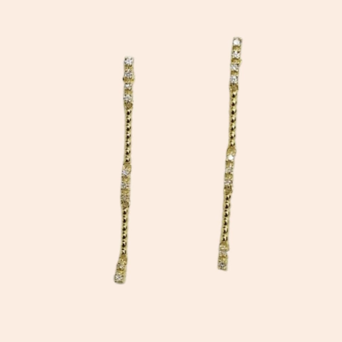 Brinco de Fio com Pedras de Brilhante Ouro Amarelo 18K