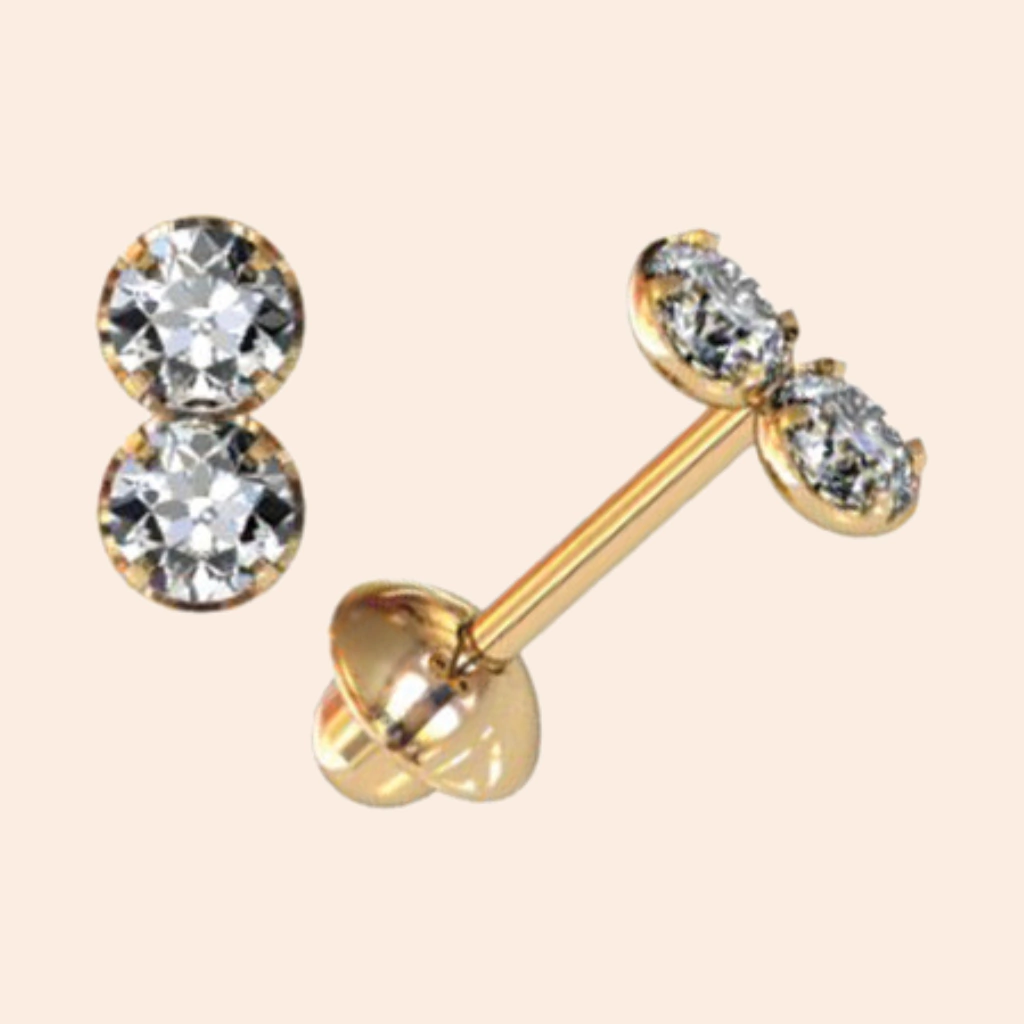 Brinco Baby Zircônia Dupla Ouro Amarelo 18K