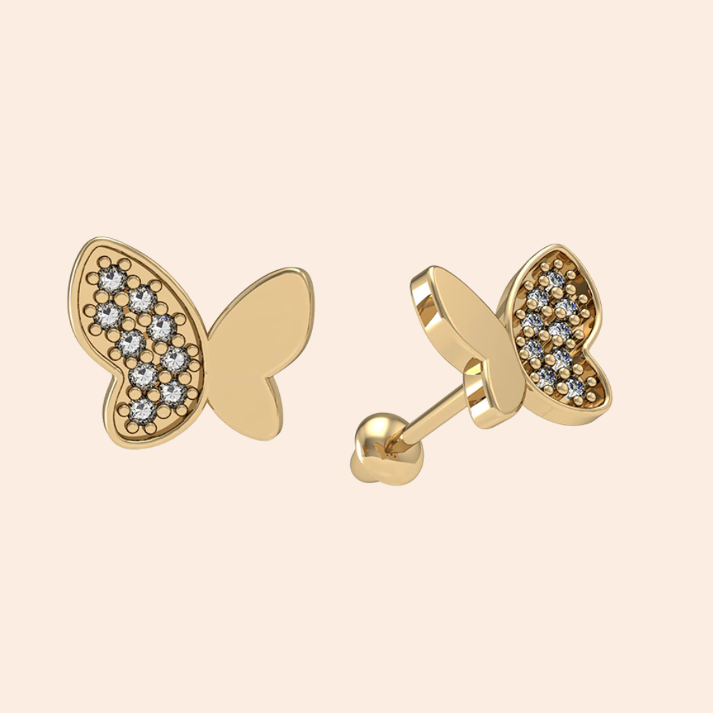 Brinco Baby de Borboleta com Zircônia Ouro Amarelo 18K