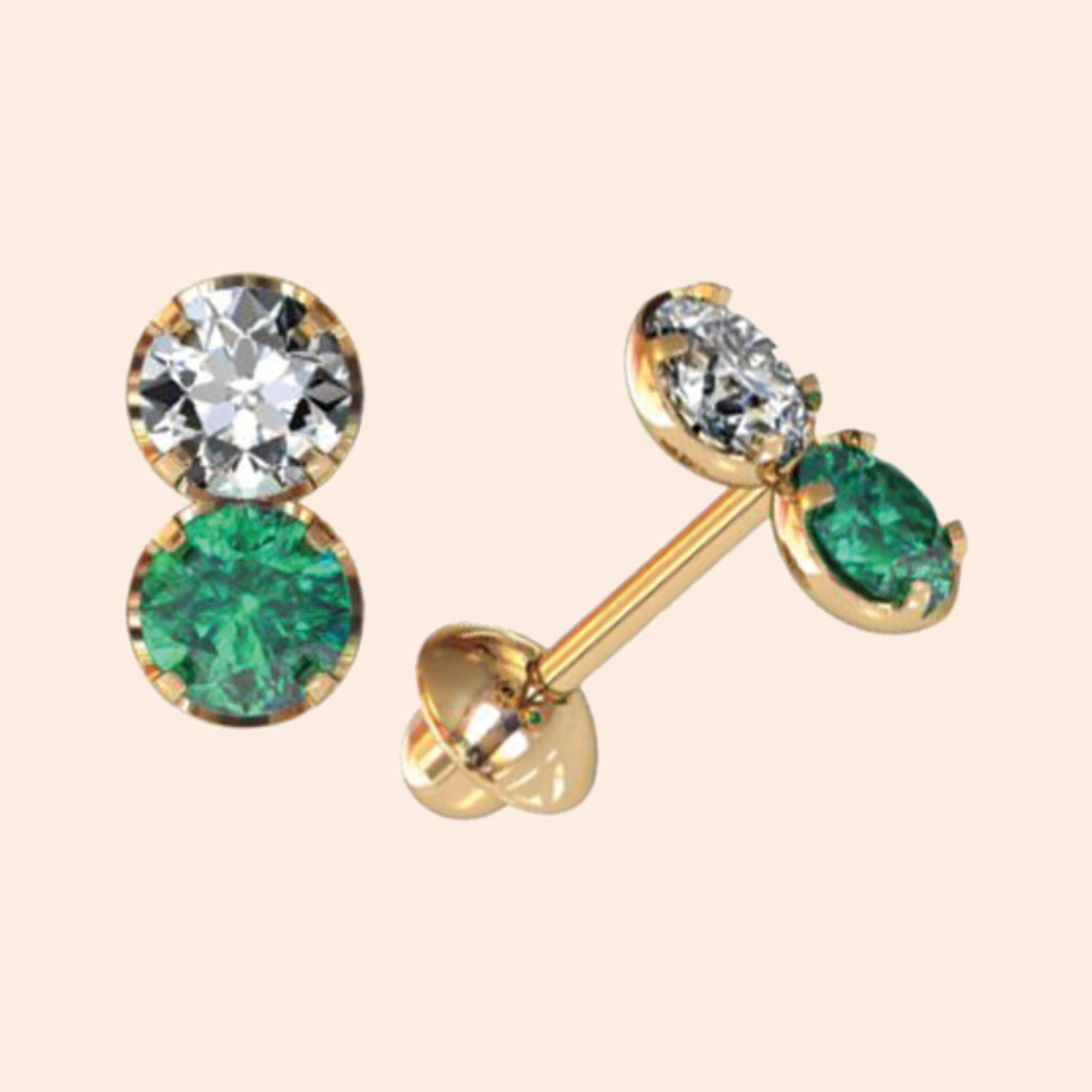 Brinco Baby Zircônia Dupla Ouro Amarelo 18K