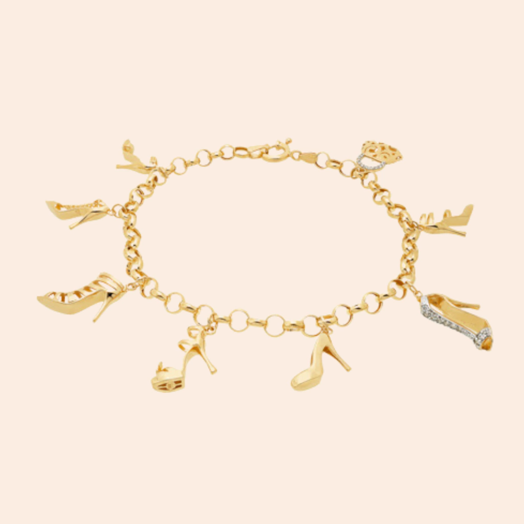 Pulseira Elo Português com Pingente de Sapatos Ouro Amarelo 18K
