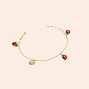 Pulseira Infantil com Joaninha Oca Ouro 18K