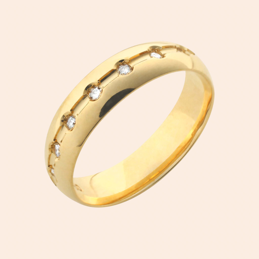 Aliança Canaleta em Ouro 18k amarelo com Brilhantes