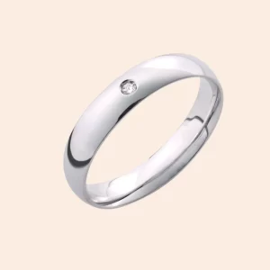 Aliança Clássica em Ouro 18k Branco com Brilhante