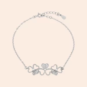 Pulseira 3 Trevos - Corações em Prata