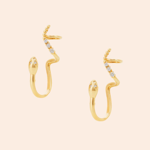 Brinco Ear Cuff de Cobra com Brilhantes Ouro Amarelo 18K