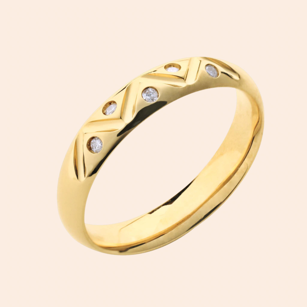 Aliança Zig Zag em Ouro 18k Amarelo com Brilhantes