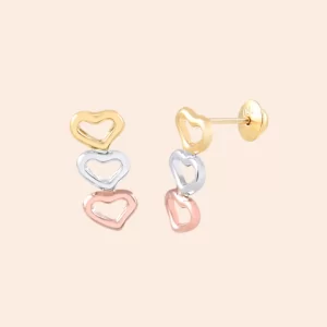 Brinco 3 Ouros com Corações Vazados