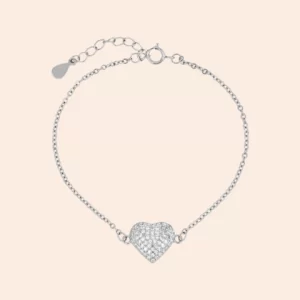 Pulseira Coração em Prata com Zircônias