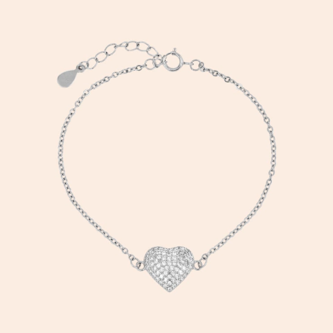 Pulseira Coração em Prata com Zircônias
