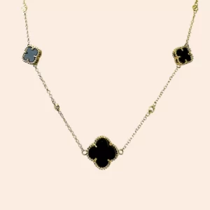 Gargantilha Trevos Pretos Ouro Amarelo 18K