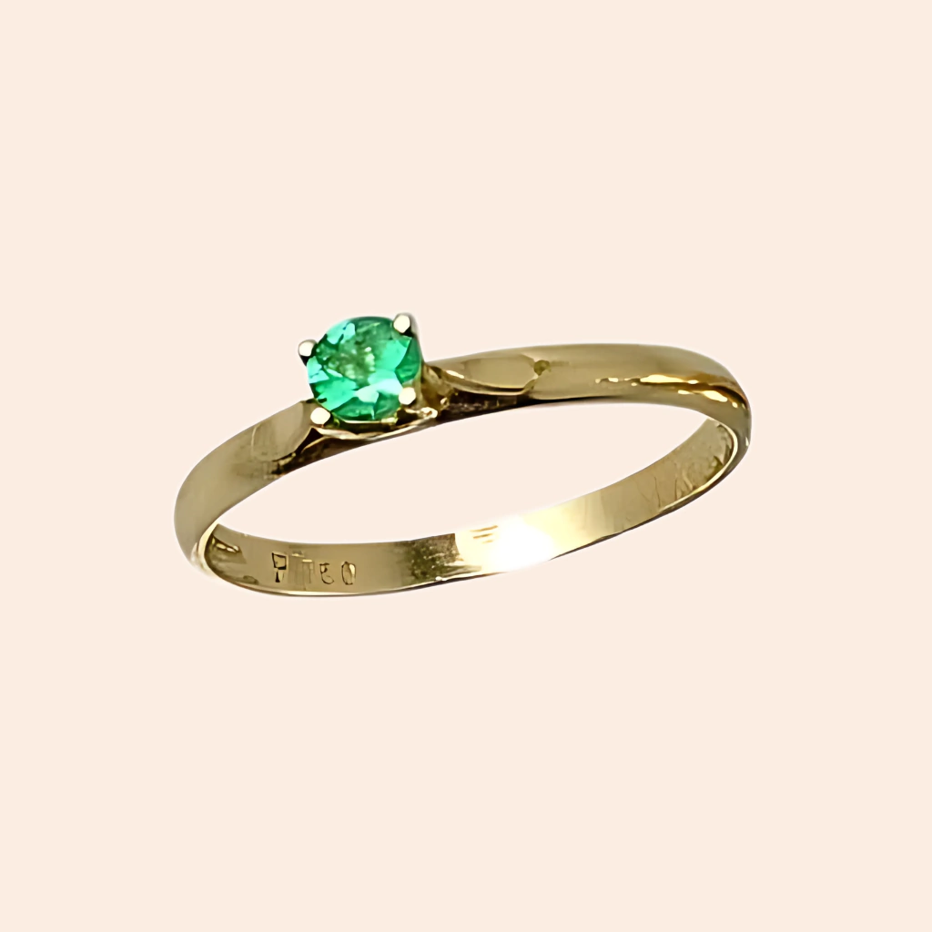 Solitário Pedra Natural Esmeralda Ouro Amarelo 18K