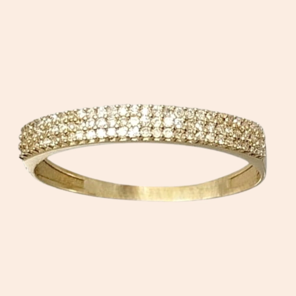 Meia Aliança 3 Fileiras de Brilhantes Ouro Amarelo 18K