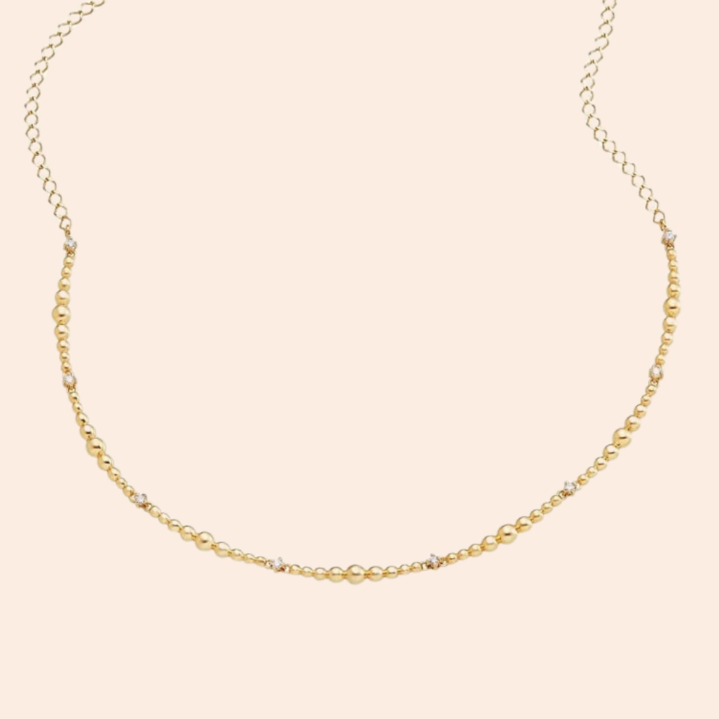 Gargantilha de Bolinhas e Pontos de Brilhante Ouro Amarelo 18K