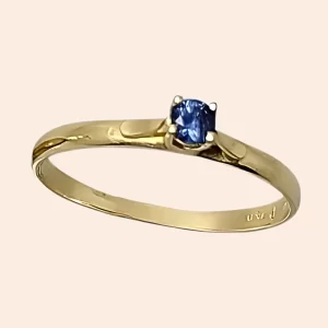 Solitário Pedra Natural Safira Ouro Amarelo 18K