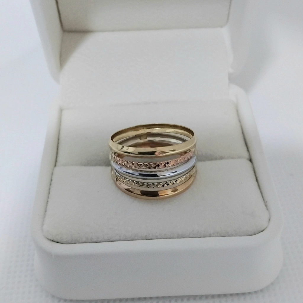 Anel Diamantado 3 Ouros 18K