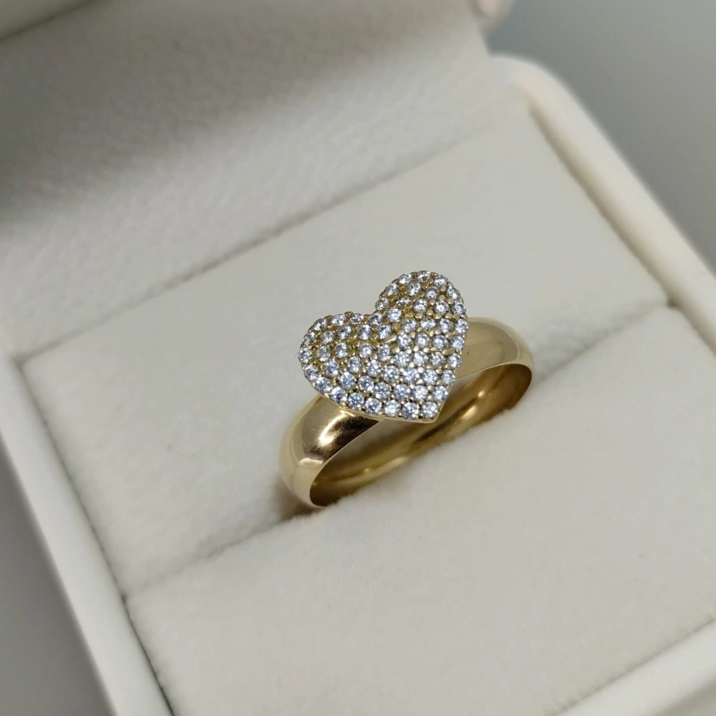 Anel Chuva Coração M em Ouro 18k com Zircônia