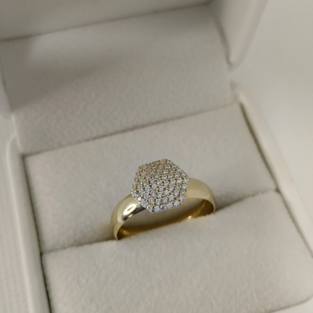 Anel Chuveiro Cestavado com Zircônia Ouro 18K