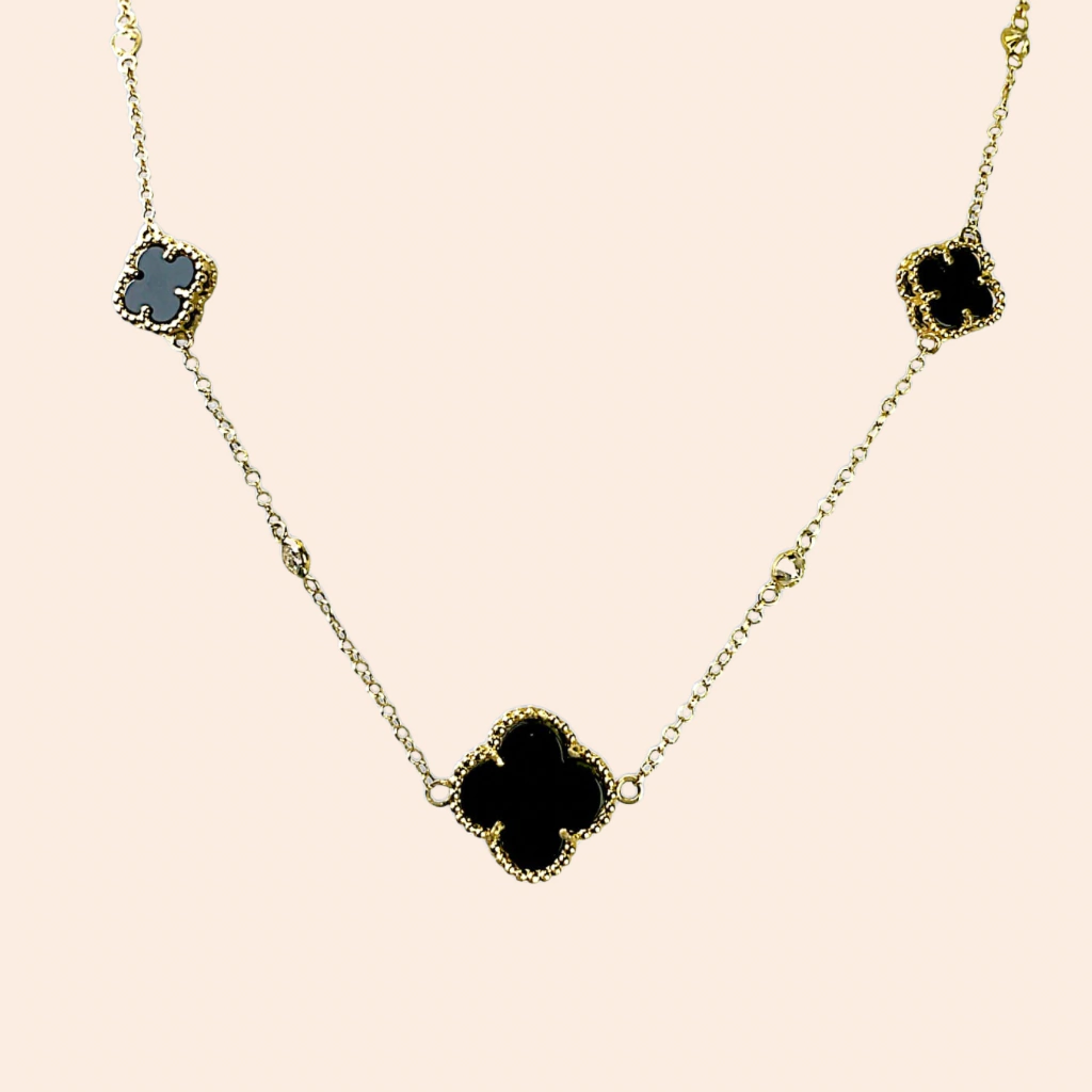 Gargantilha Trevos Pretos Ouro Amarelo 18K